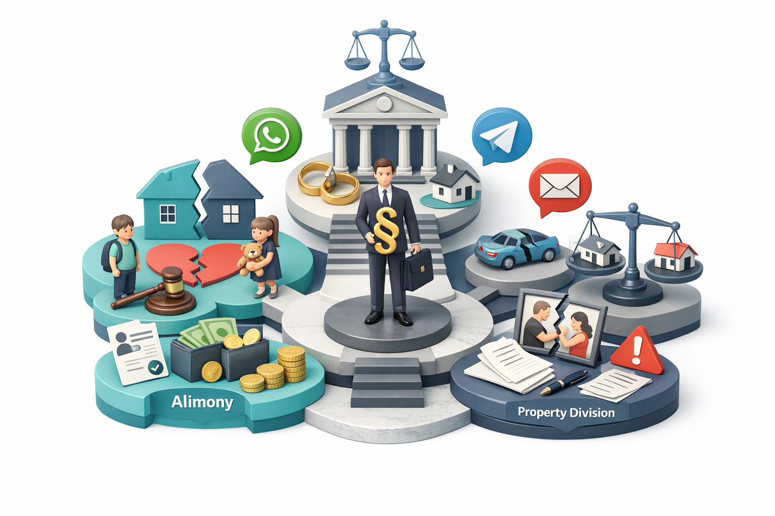 Супутні позови при розлученні — аліменти, поділ майна, визначення місця проживання дитини та судовий супровід